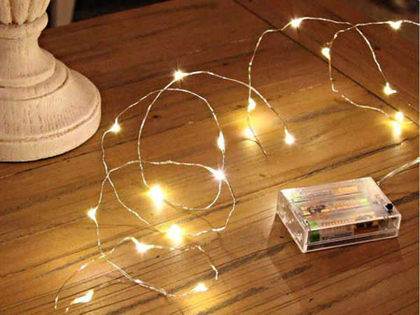 Wire lights 100 leds with batteries 10m white warm