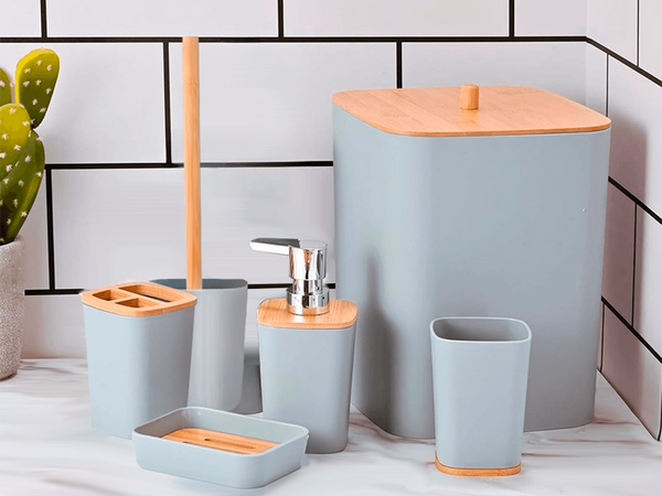 Kopalniški set wc ščetka dodatek za milo bambusov koš 5