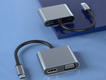 Adapteris usb-c uz hdmi 4k vga hub usb 3.0 usb-c barošanas adapteris