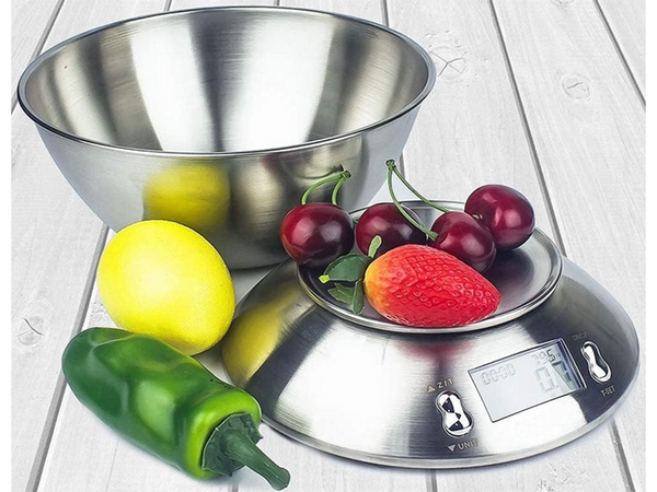 Elektronická kuchyňská váha digitální s miskou 5kg lcd stříbrný kov