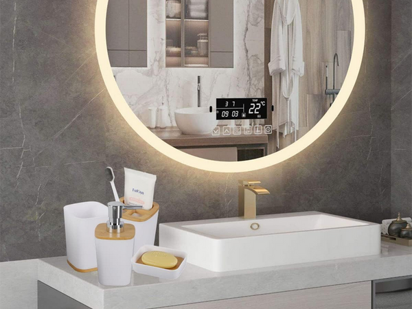 Badezimmer-set badezimmerbürste wc seifenspender abfallkorb bambus 5