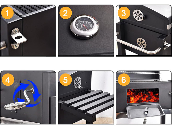 Charcoal garden grill two grates thermometer lid shelf ash pan large