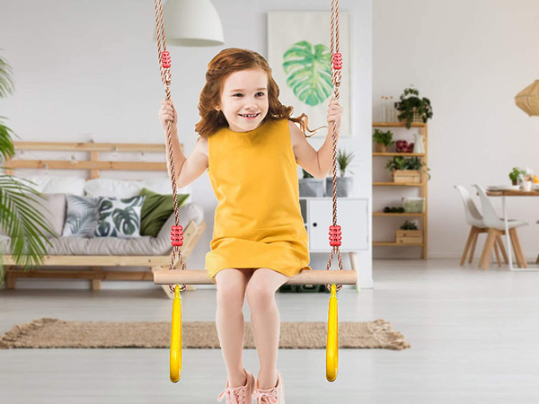 CHILDREN'S WOODEN GARDEN SWING GYMNASTIC TRAPEZE WITH HANDLES