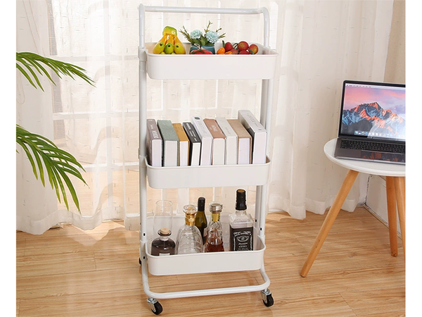 Étagère de salle de bain, armoire de cuisine, étagère mobile sur roulettes, 3 niveaux, blanche
