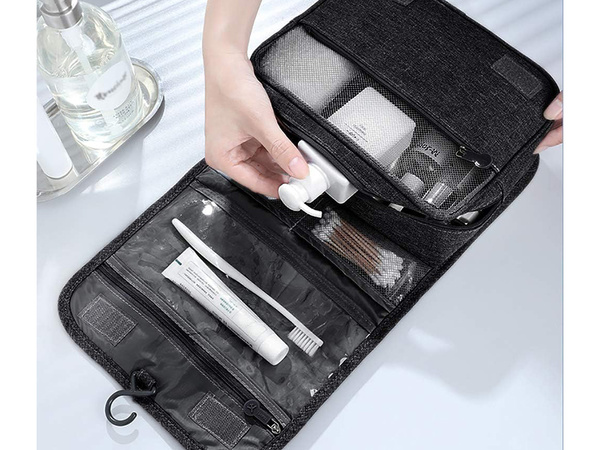 Cestovná kozmetická taška, závesný organizér do kúpeľne, zámok, háčik, rukoväť