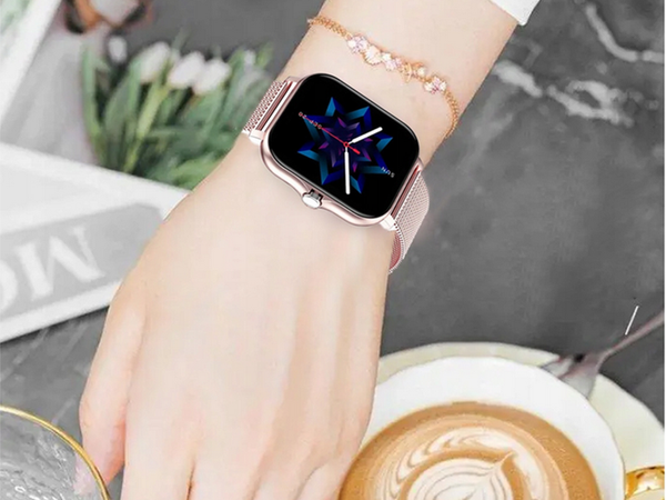 Smartwatch Damenuhr Herrenuhr mit Gummiarmband Sport Bluetooth Telefonieren rosa