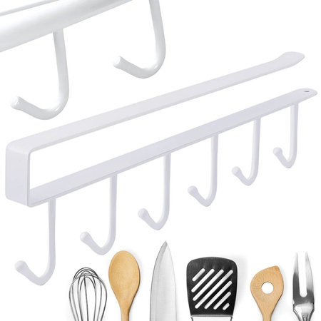 Kitchen hanging rack white metal 6 hooks for utensils hooks