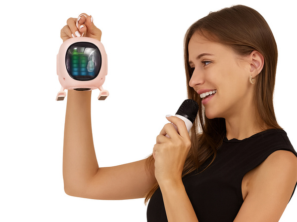 Bluetooth-karaoke-lautsprecher mit mikrofon led farbige quadrate musik rgb