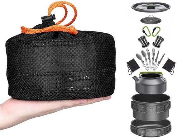 Komplet kuhinjske posode za kampiranje kemping kettle frying pan 18in1
