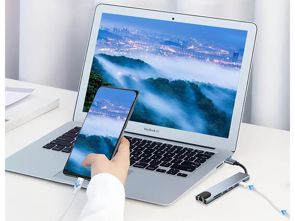 Hub adaptér 8v1 konektor 2x usb-c thunderbolt 3 2xusb hdmi sd rj45