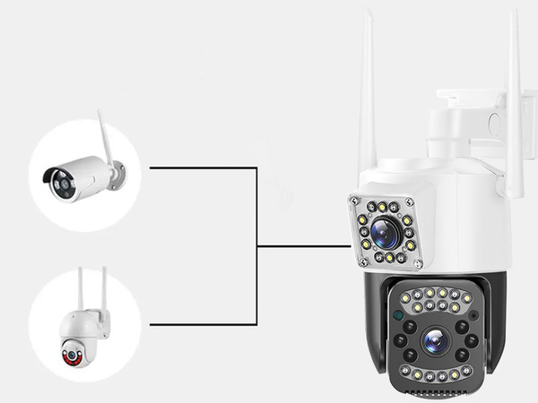Kamera se dvěma objektivy, venkovní otočná, wifi, detektor pohybu, ip