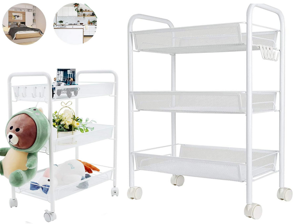 Bathroom shelf kitchen cabinet on wheels metal rack three levels 3