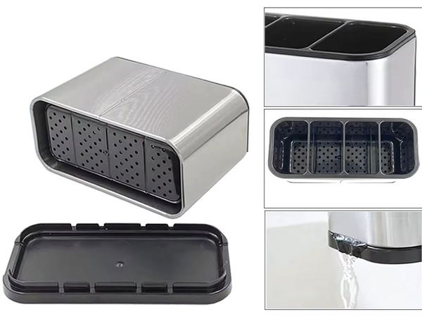 Cubertero acero inoxidable organizador cocina 4 compartimentos bandeja