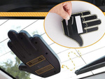 Gesture signalling hand on the rear window of a car middle finger led remote control