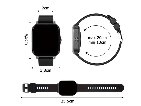 Smartwatch Damenuhr Herrenuhr mit Gummiarmband, Bluetooth, Anruffunktion, schwarz