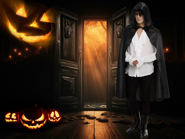Capa halloween larga capa negra con capucha disfraz disfraz