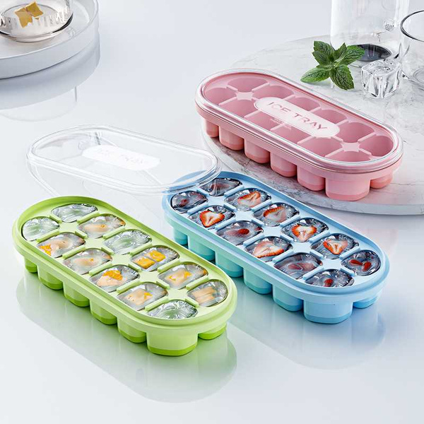 Ice cuber 12 cube ice cube tray with lid silicone bottom ice cube trays