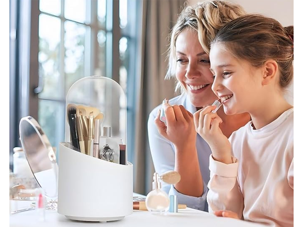 Organisateur de cosmétiques porte-pinceau de maquillage pivotant avec couvercle