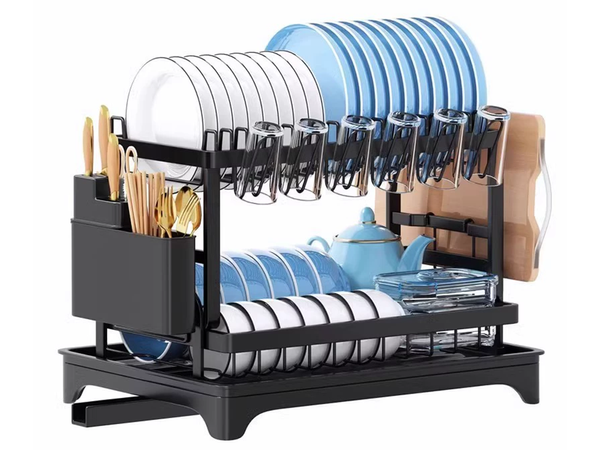 Dishwasher dryer plates cutlery cups two-level drainer with tray