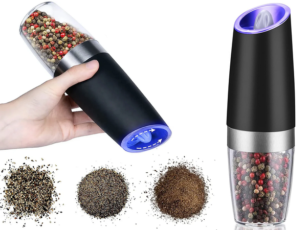 Moară electrică de pipă și sare cu gravitație, cu iluminare și reglare