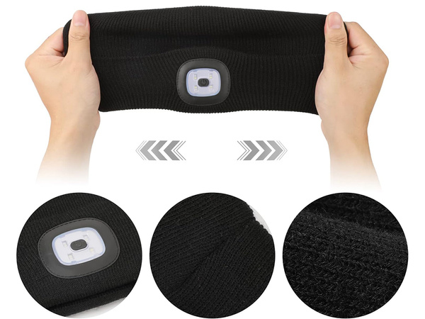 PODZIMNÍ ZIMNÍ ČEPICE S LED SVÍTILNOU ČERNÁ USB 3 REŽIMY SVĚTLA