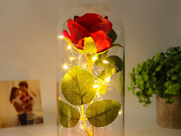 Ewige rose in glas geschenk led leuchtet box