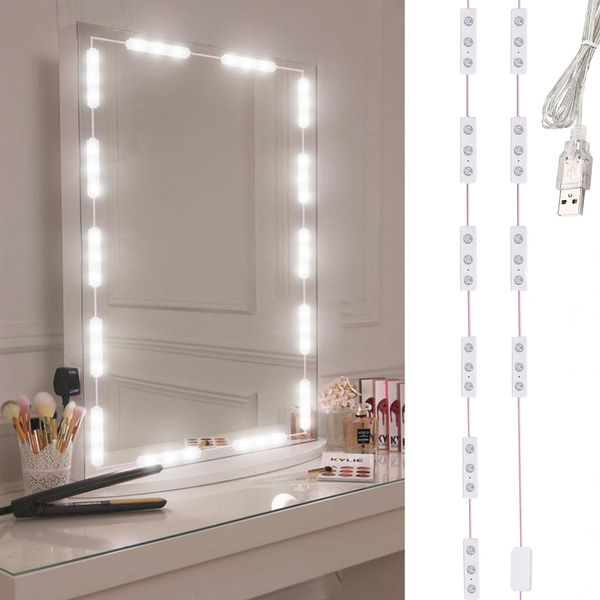 Lampki do lustra toaletki led zestaw makijaż 10 sztuk usb 3 barwy światła