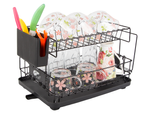 Secador de platos, cubiertos y tazas de dos niveles con bandeja