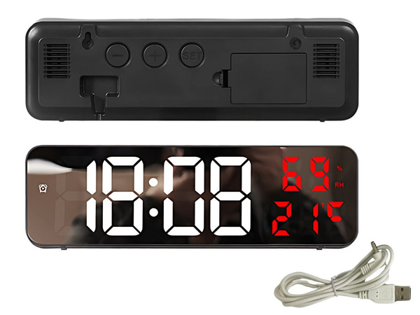 Horloge électronique réveil digital led thermomètre miroir debout piles usb