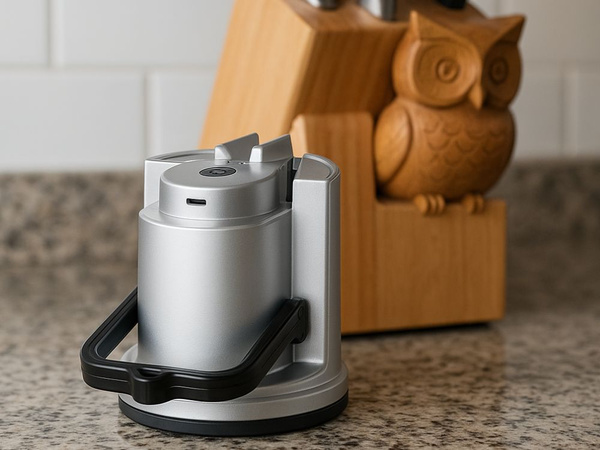 Elektrinis peilių ir virtuvinių žirklių galandiklis su siurbtuku, įkraunamas