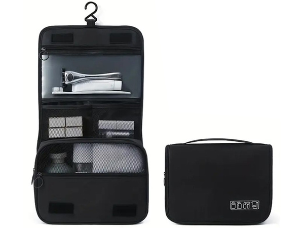 Neceser de viaje colgante con organizador para el baño, cierre con cremallera y asa.