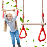 BALANÇOIRE DE JARDIN EN BOIS POUR ENFANTS TRAPÈZE DE GYMNASTIQUE AVEC POIGNÉES