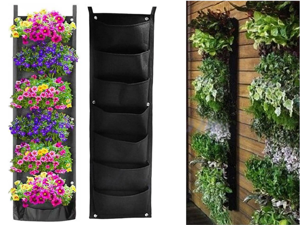 Vertikāls augu maisiņš karājas jūtams 7 kabatas stādu dekorēšanai