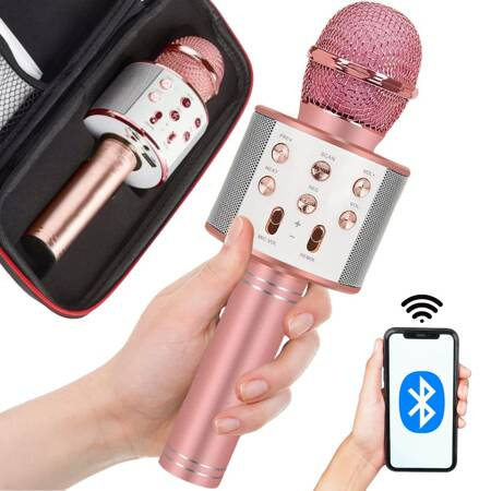 Microfono inalambrico bluetooth karaoke altavoz redondo con estuche varios modos