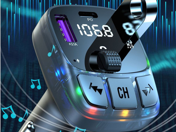 Fm mp3 mp3 transmitter volume 2 x usb + usb c bluetooth 5.3 lcd 12v