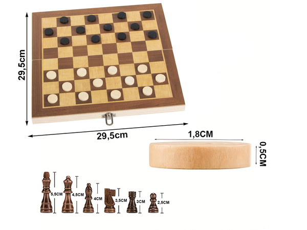 Jeu d'echecs jeu de dames triktrak grand bois 3in1