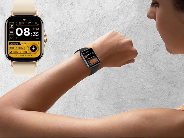 Smartwatch dámské pánské hodinky gumový řemínek sport bluetooth hovory zlaté