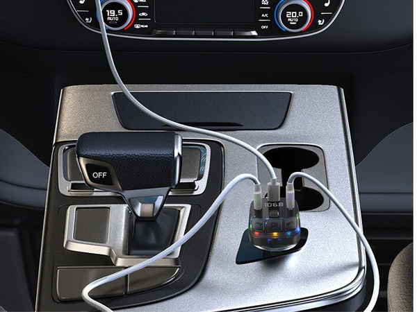 Transmiter fm mp3 estaw głośnomówiący 2xusb + usb c bluetooth 5.3 lcd 12v