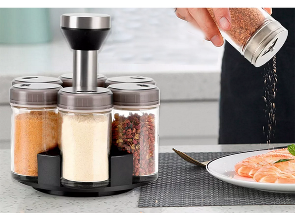 Organizator za začimbe vrtljive steklene posode 6 kosov začimbna sol