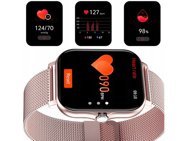 Reloj inteligente para mujer y hombre con correa de goma, deportivo, Bluetooth, llamadas, rosa