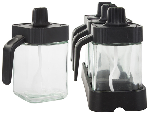 Glass spice containers with food spoon set of 3 pieces