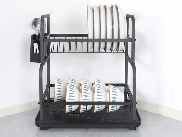 Mosogatógép szárító tányérok evőeszközök poharak kétszintes lefolyó tálcával