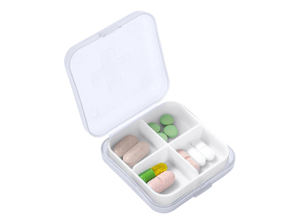 Container medicine box supplements tablets travel 4 compartments