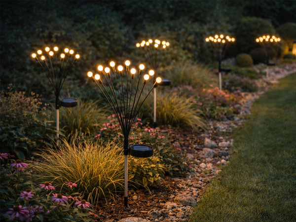 SOLAR-GARTENLAMPEN KUGELN 2 STÜCK MIT JE 8 LED-LAMPEN, LÄNGE 70 CM