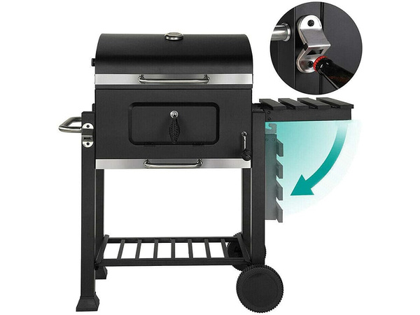 Charcoal garden grill two grates thermometer lid shelf ash pan large
