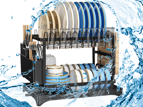Dishwasher dryer plates cutlery cups two-level drainer with tray