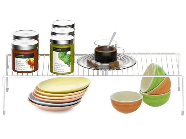 Metal shelf adjustable in width expandable for kitchen organiser white