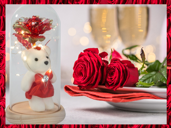 Rosa eterna en caja de cristal luminosa led regalo dia de la mujer