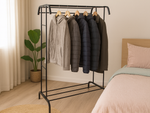 Standing clothes hanger with shelves for shoes and jackets, metal, for wardrobe