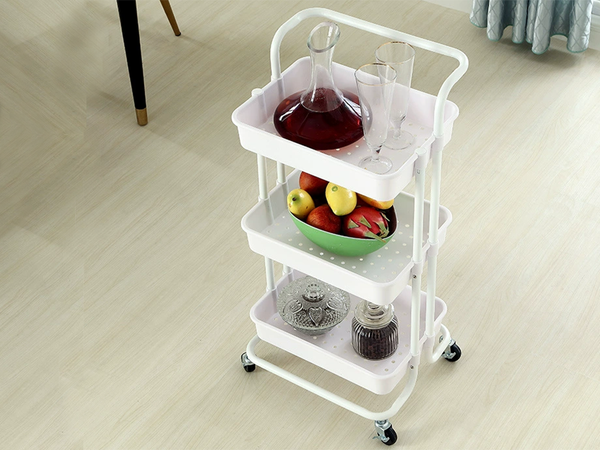 Badezimmerregal, Küchenschrank, mobiles Regal auf Rollen, 3 Ebenen, weiß